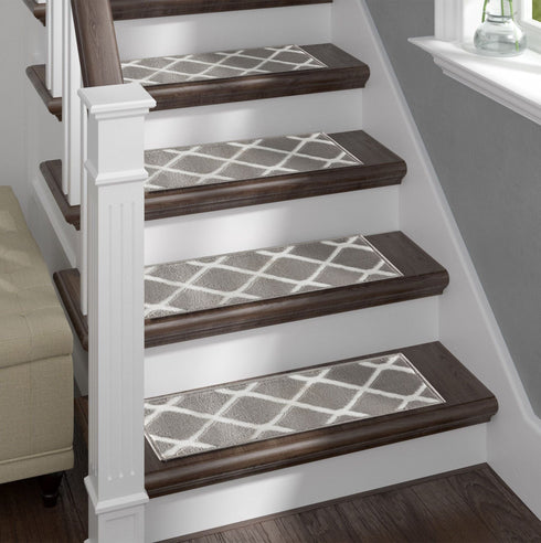 Gray/White Willow Premium Quality Turkish Carpet Stair Treads  - Machine Washable  Non Slip Stair Treads with TPR Backing
